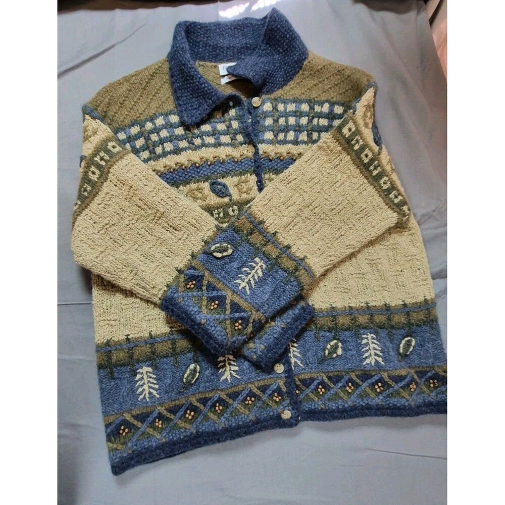 Vtg Robert Scott Hand Knitted Cardigan Sweater Womens Size PL(Petite Large) Wool